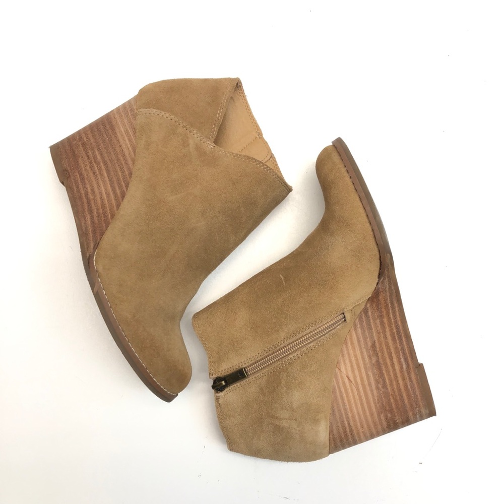 Lucky Brand Yakeena Boot Wedge Heel Suede Boho Bootie Shoe